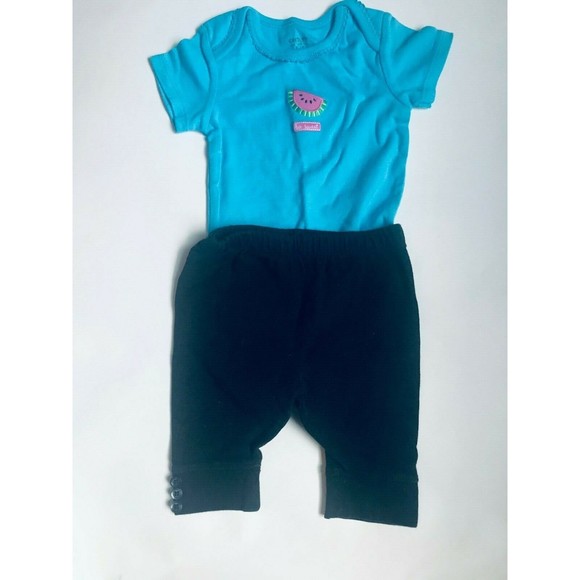 Girl's Size 9M 6-9 Month 2 Piece Blue Watermelon Carter's Top, Black Circo Capri - Picture 2 of 8